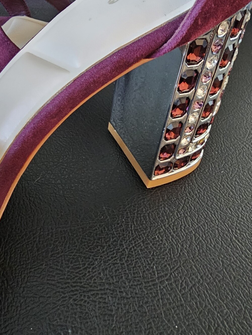 Dune London Plum Suede Gem-Embellished Block Heel Shoes Sandals Women's Sz 9 - Picture 6 of 9